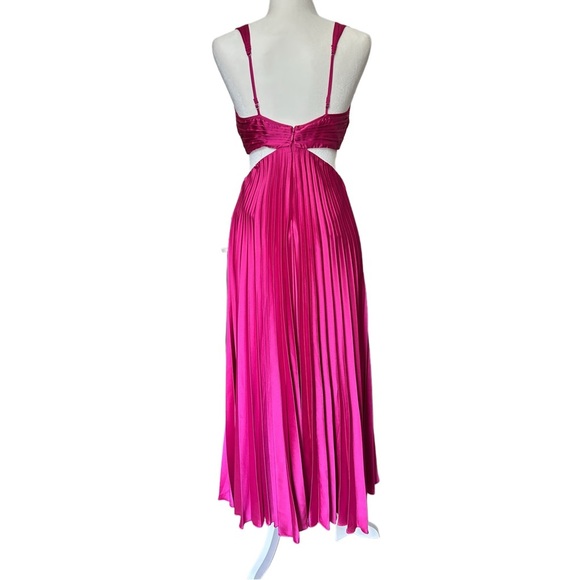 Abercrombie & Fitch Pink Satin Pleated Cutout Maxi Dress NWT Size Small - Picture 6 of 15